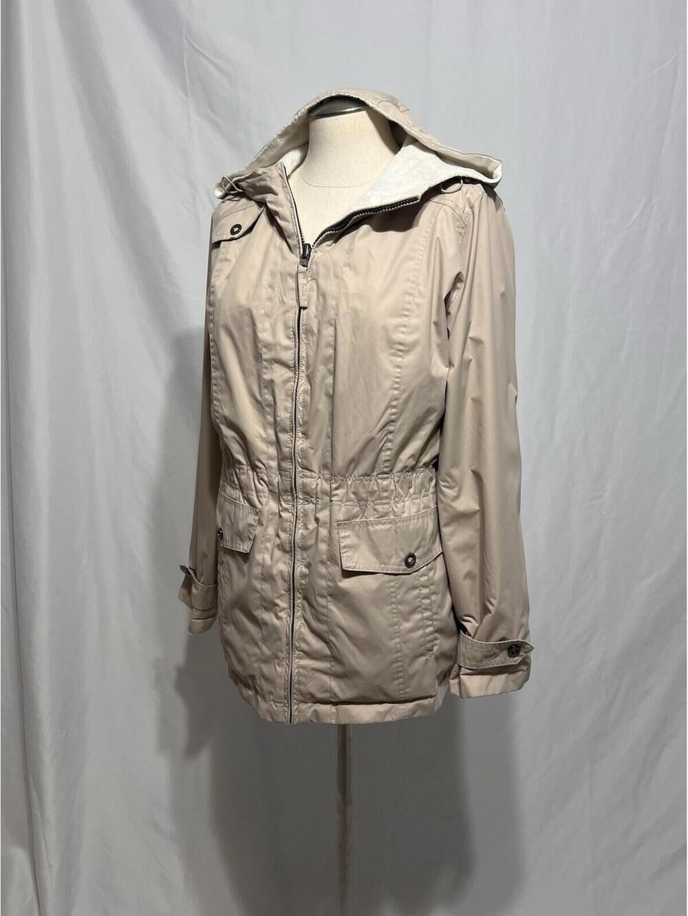 St John's Bay Weather Resistant Reversible Hooded Jacket Tan/White Women's (S)